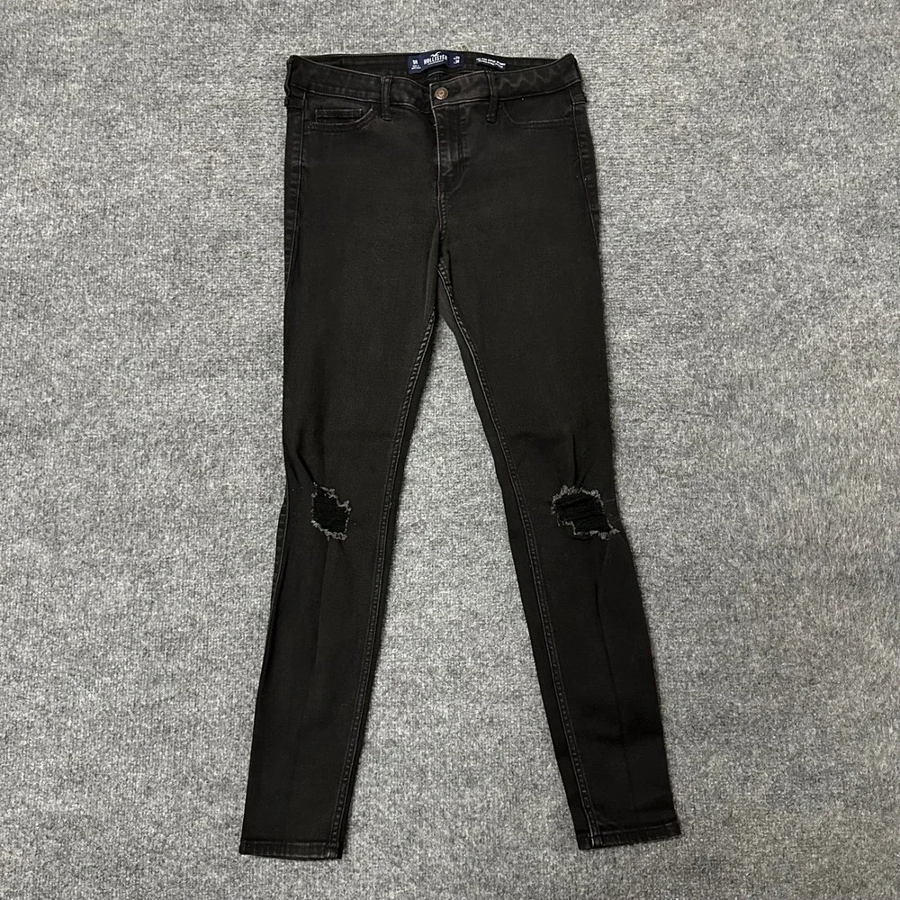Hollister Jeans Womens 9R W29 Black Super Skinny Distressed Ripped Knee Stretch